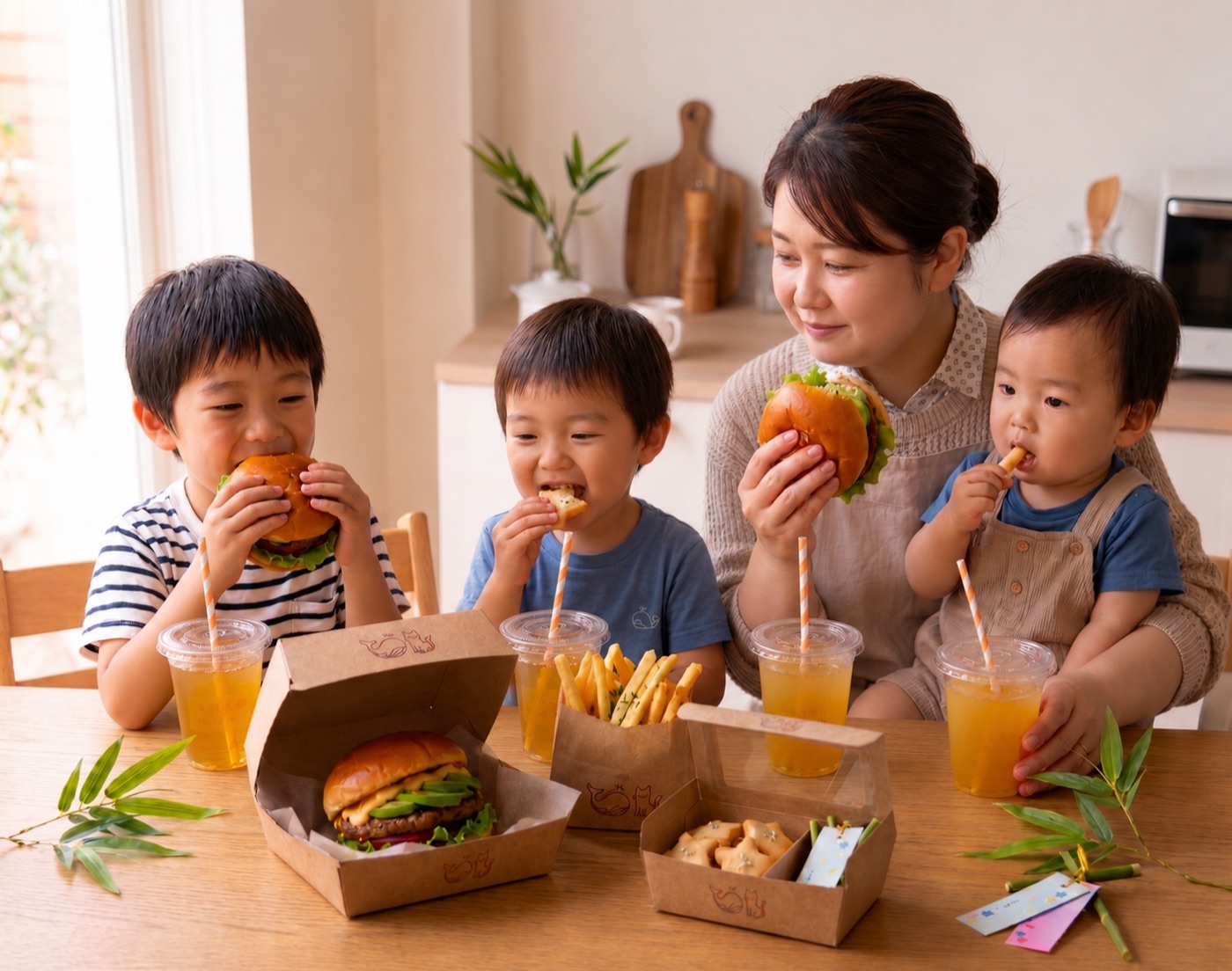 ご自宅でスターライトバーガーを楽しむ家族